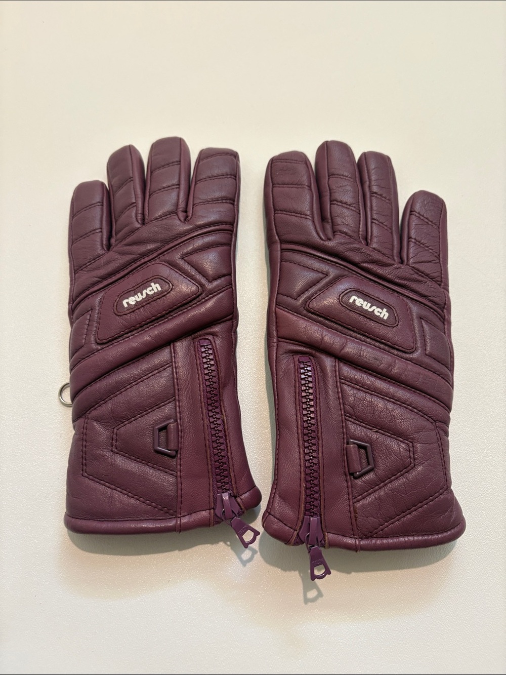 Reusch Women's Quilted Leather Ski Gloves in Burgundy